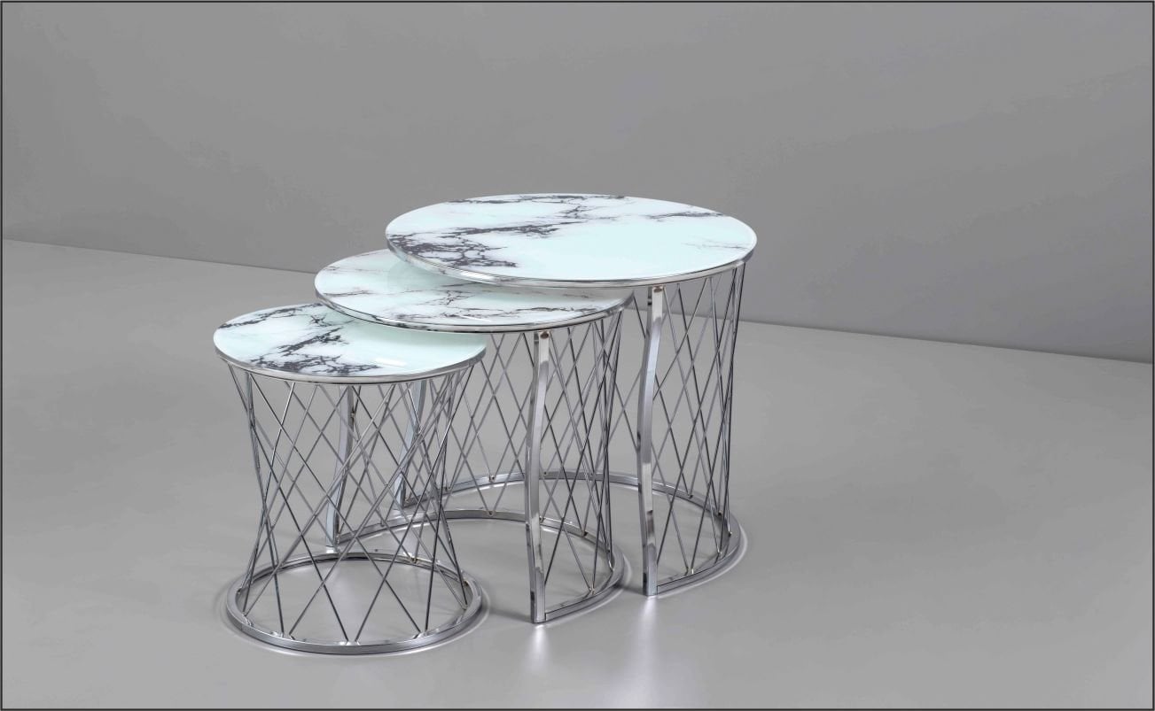 Odabaşı Hasır Ahşap C Zigon Sehpa Düz Beyaz Krom