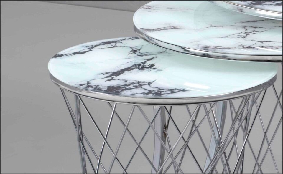 Odabaşı Hasır Ahşap C Zigon Sehpa Düz Beyaz Krom