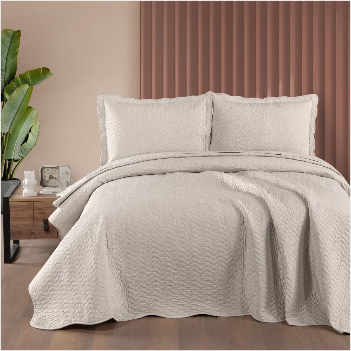 Schafer Home Elegance Yatak Örtüsü Seti 3 Parça-Bej