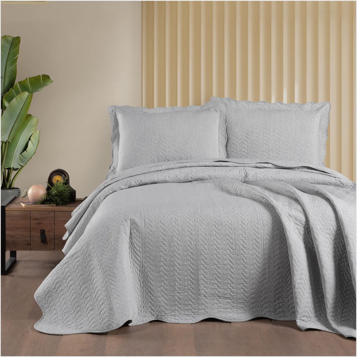 Schafer Home Elegance Yatak Örtüsü Seti 3 Parça-Gri