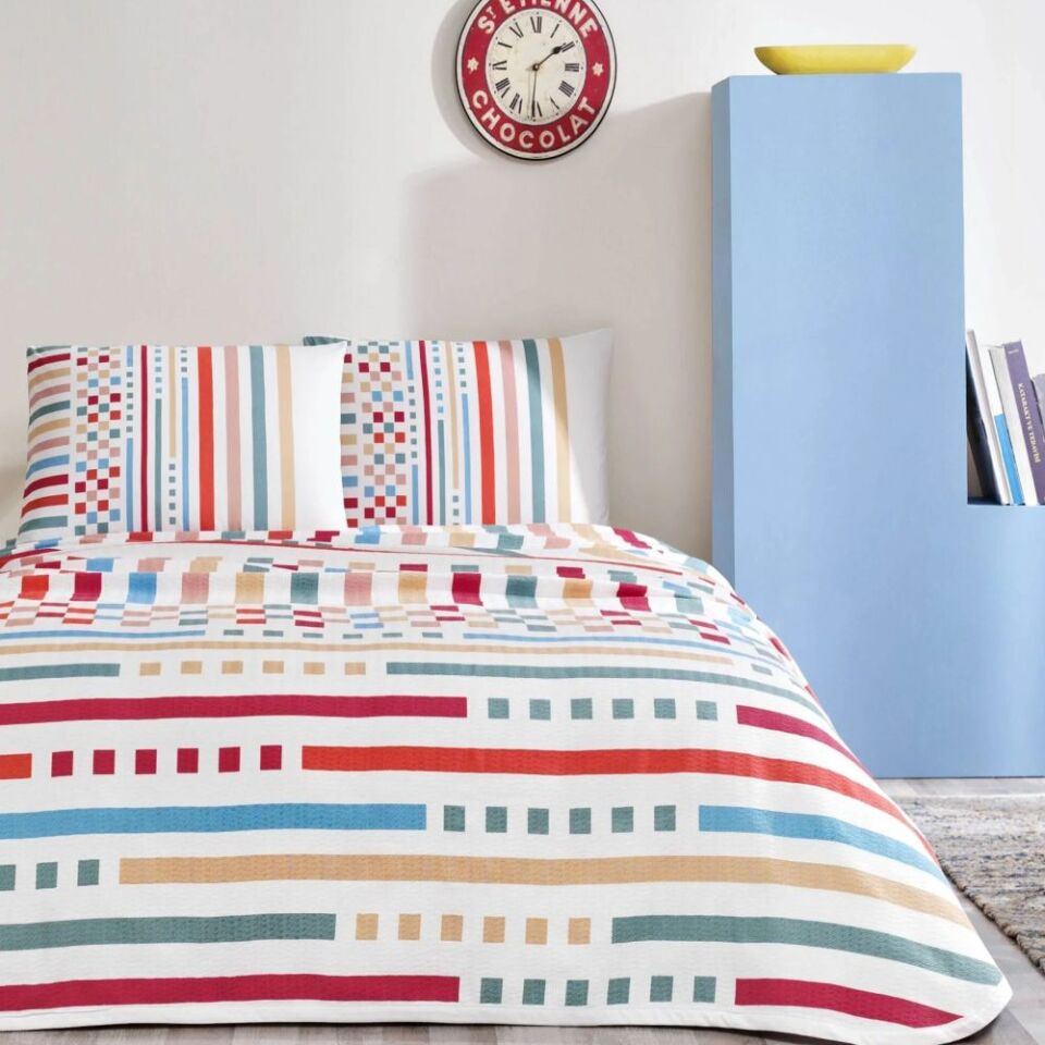 Taç Pike Takımı Rainbow Kırmızı Çift Kişilik