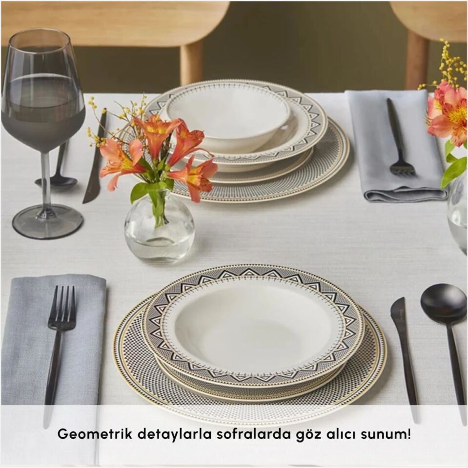 KARACA GLOBE 24 PARÇA 6 KİŞİLİK YEMEK TAKIMI SİYAH