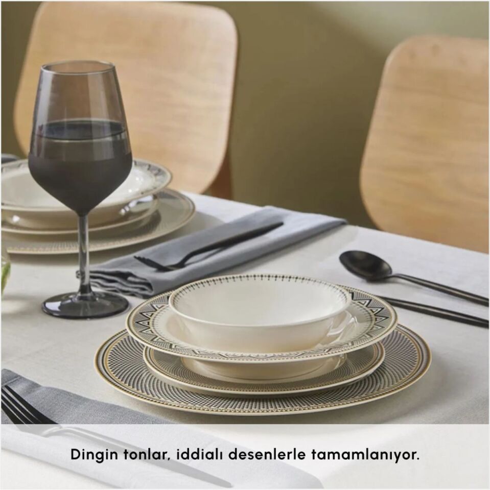 KARACA GLOBE 24 PARÇA 6 KİŞİLİK YEMEK TAKIMI SİYAH
