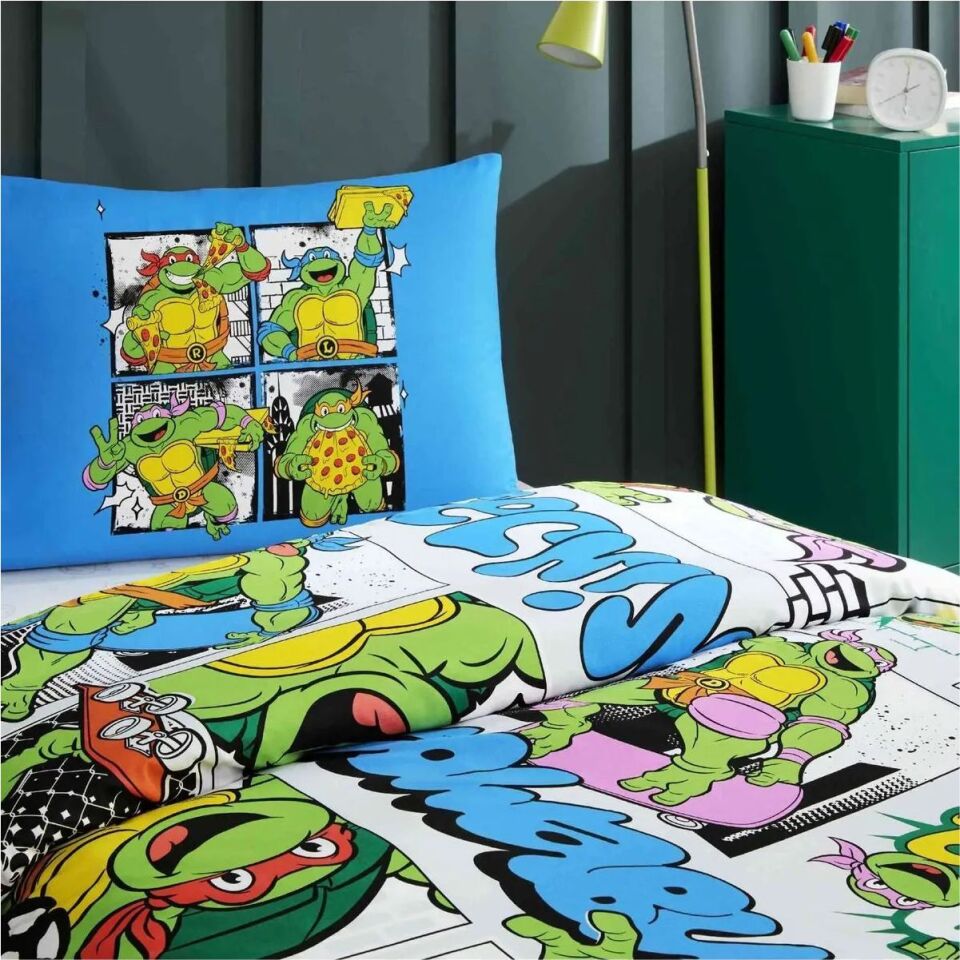 Taç Lisanslı Ninja Turtles Four Tek Kişilik Pamuk Nevresim Takımı