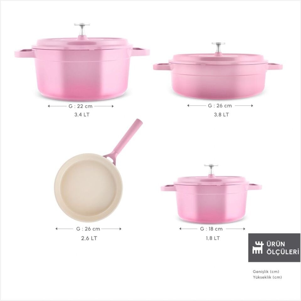 KARACA SWISS CRYSTAL NEOCAST 7 PARÇA TENCERE TAVA PEMBE