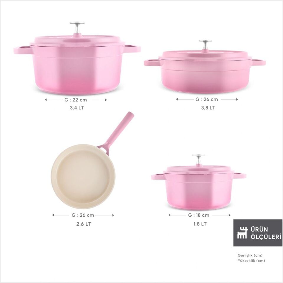 KARACA SWISS CRYSTAL NEOCAST 7 PARÇA TENCERE TAVA PEMBE