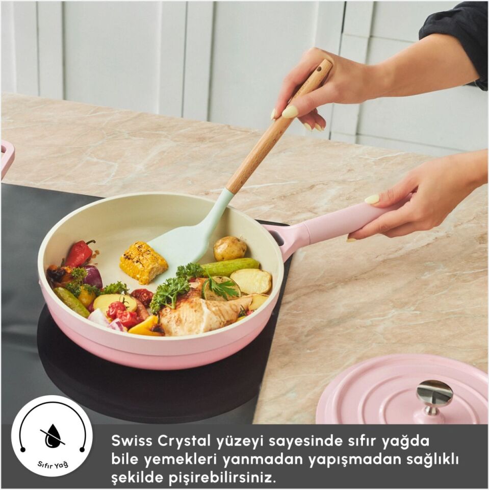 KARACA SWISS CRYSTAL NEOCAST 7 PARÇA TENCERE TAVA PEMBE