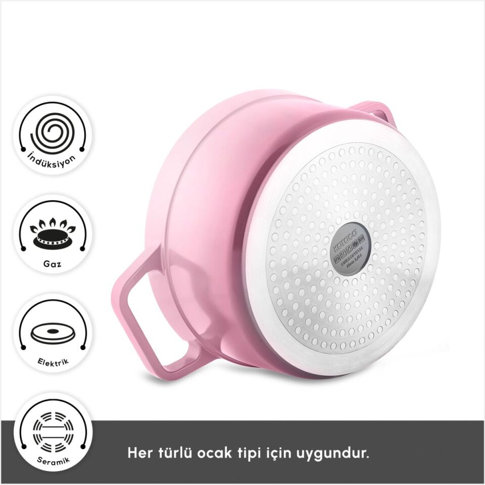 KARACA SWISS CRYSTAL NEOCAST 7 PARÇA TENCERE TAVA PEMBE