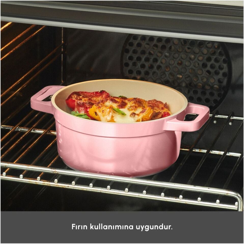KARACA SWISS CRYSTAL NEOCAST 7 PARÇA TENCERE TAVA PEMBE