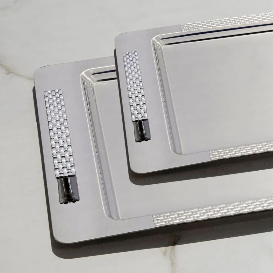 Nehir Sırma 2 Li Sade Tepsi Seti