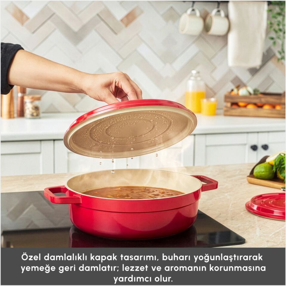 KARACA SWISS CRYSTAL NEOCAST 7 PARÇA TENCERE TAVA KIRMIZI