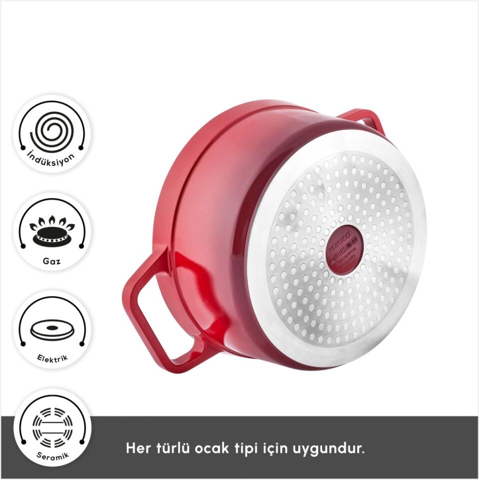 KARACA SWISS CRYSTAL NEOCAST 7 PARÇA TENCERE TAVA KIRMIZI