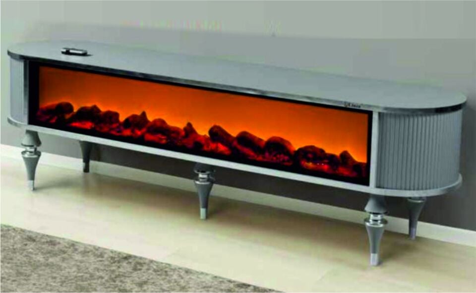 Linza Oval Hoparlörlü Şömineli Tv Sehpası 180 Cm Ceviz