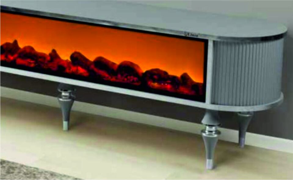 Linza Oval Hoparlörlü Şömineli Tv Sehpası 180 Cm Ceviz