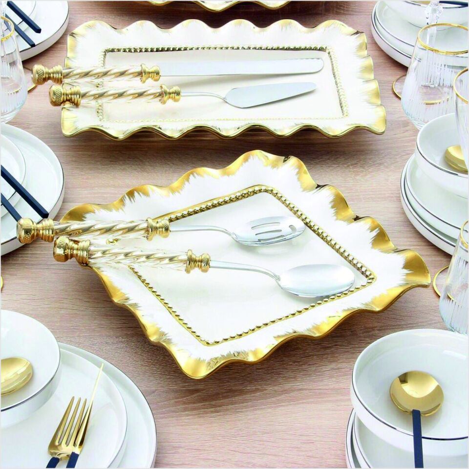 Rekabet Avangarde Kare Bol Kase Krem Altın 29 Cm