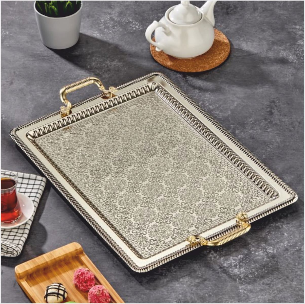 Cooker Ckr3543  Battal Boy Dikdörtgen Tepsi-Gümüş