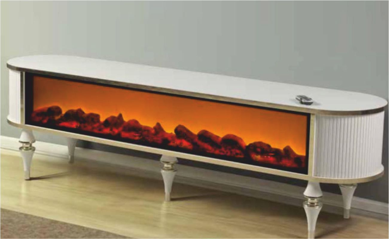 Linza Oval Hoparlörlü Şömineli Tv Sehpası 180 Cm Aytaşı