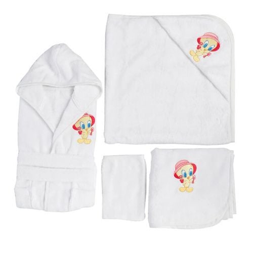 Özdilek Tweety Lisans Nakışlı Bambu Yenidoğan Bebek Bornoz Seti