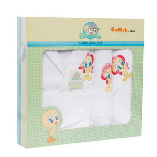 Özdilek Tweety Lisans Nakışlı Bambu Yenidoğan Bebek Bornoz Seti
