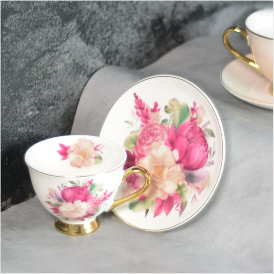 Paçi-Çiçekli Yaldızlı Kahve Fincanı-P/Por-102083