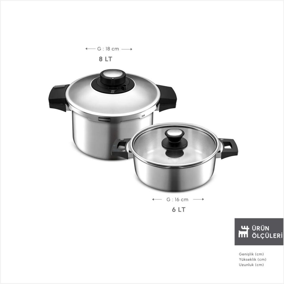 KARACA QUICK&SAFE 6+8 L DÜDÜKLÜ TENCERE SETİ