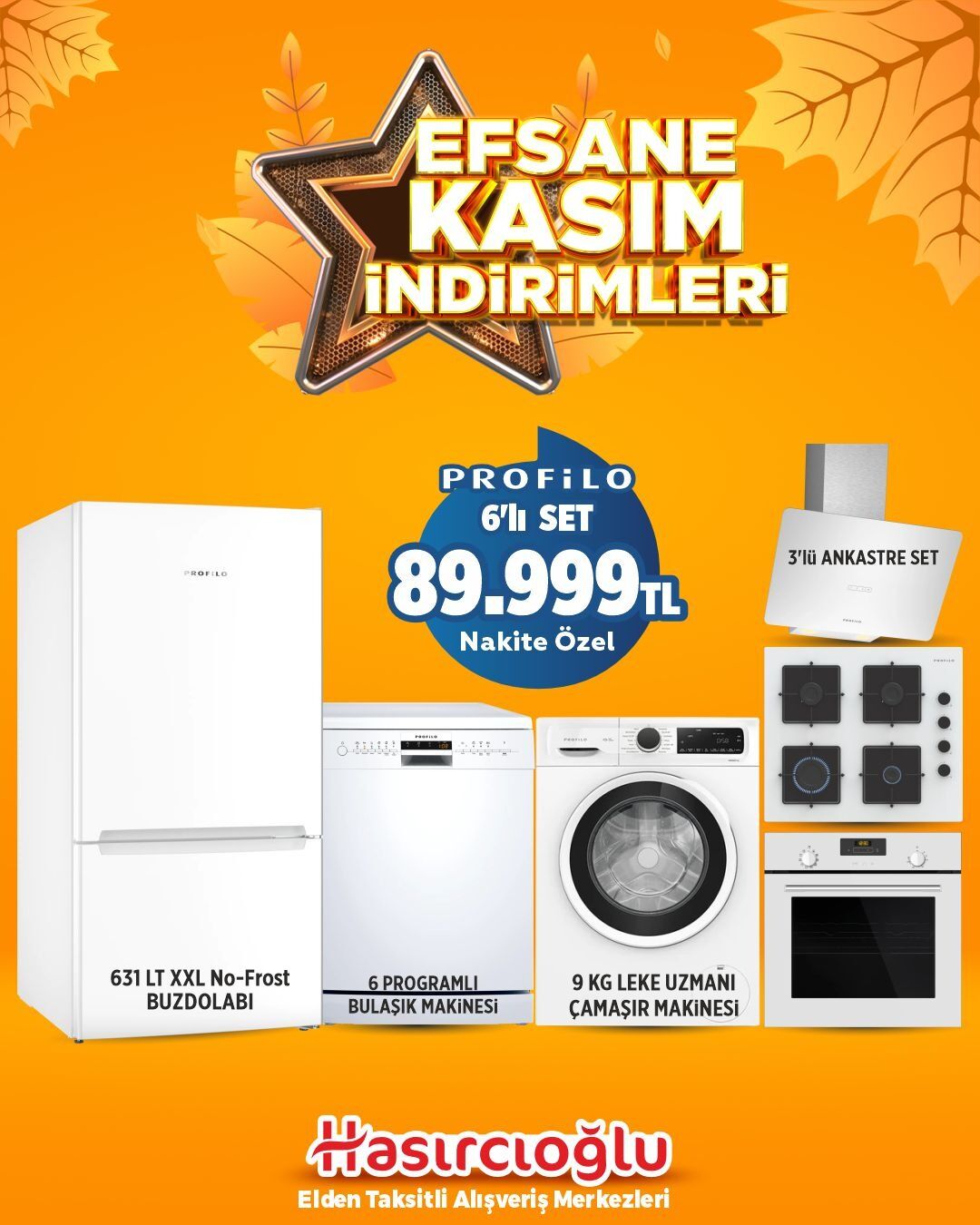 631 LT XXL No-Frost  BUZDOLABI - 6 PROGRAMLI  BULAŞIK MAKİNESİ - 9 KG LEKE UZMANI  ÇAMAŞIR MAKİNESİ - 3'lü ANKASTRE SET
