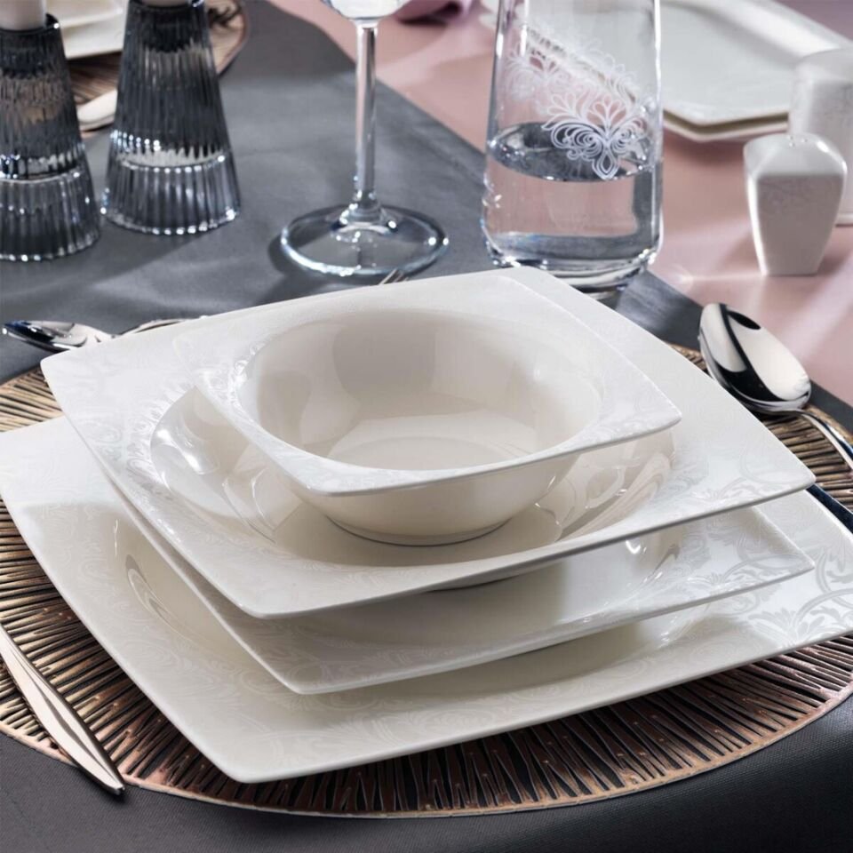 Schafer Beth Beyaz01 56 Parça 12 Kişilik Yemek Takımı