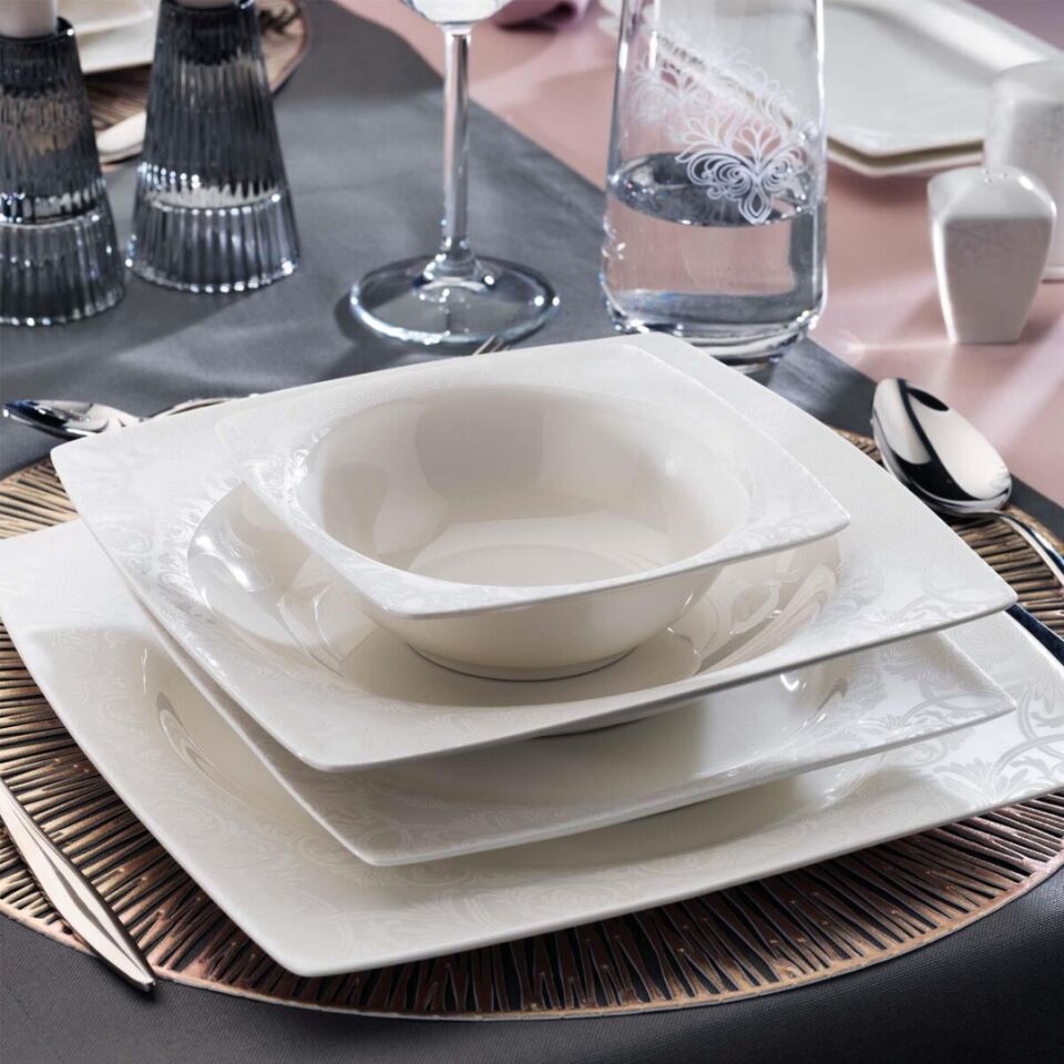 Schafer Beth Beyaz01 56 Parça 12 Kişilik Yemek Takımı