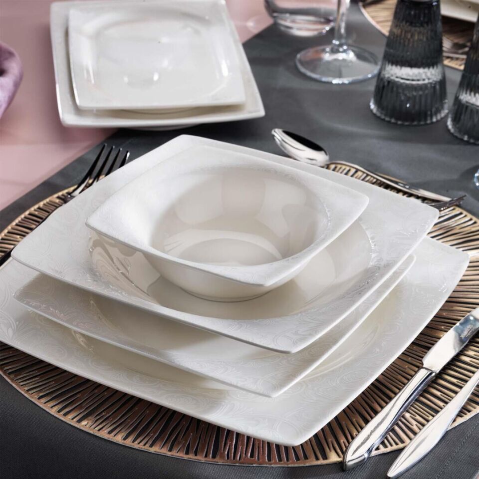 Schafer Beth Beyaz01 56 Parça 12 Kişilik Yemek Takımı