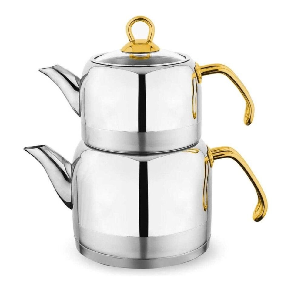 Schafer Ada Metal Çaydanlık Takımı (Orta) 4 Parça-Gold