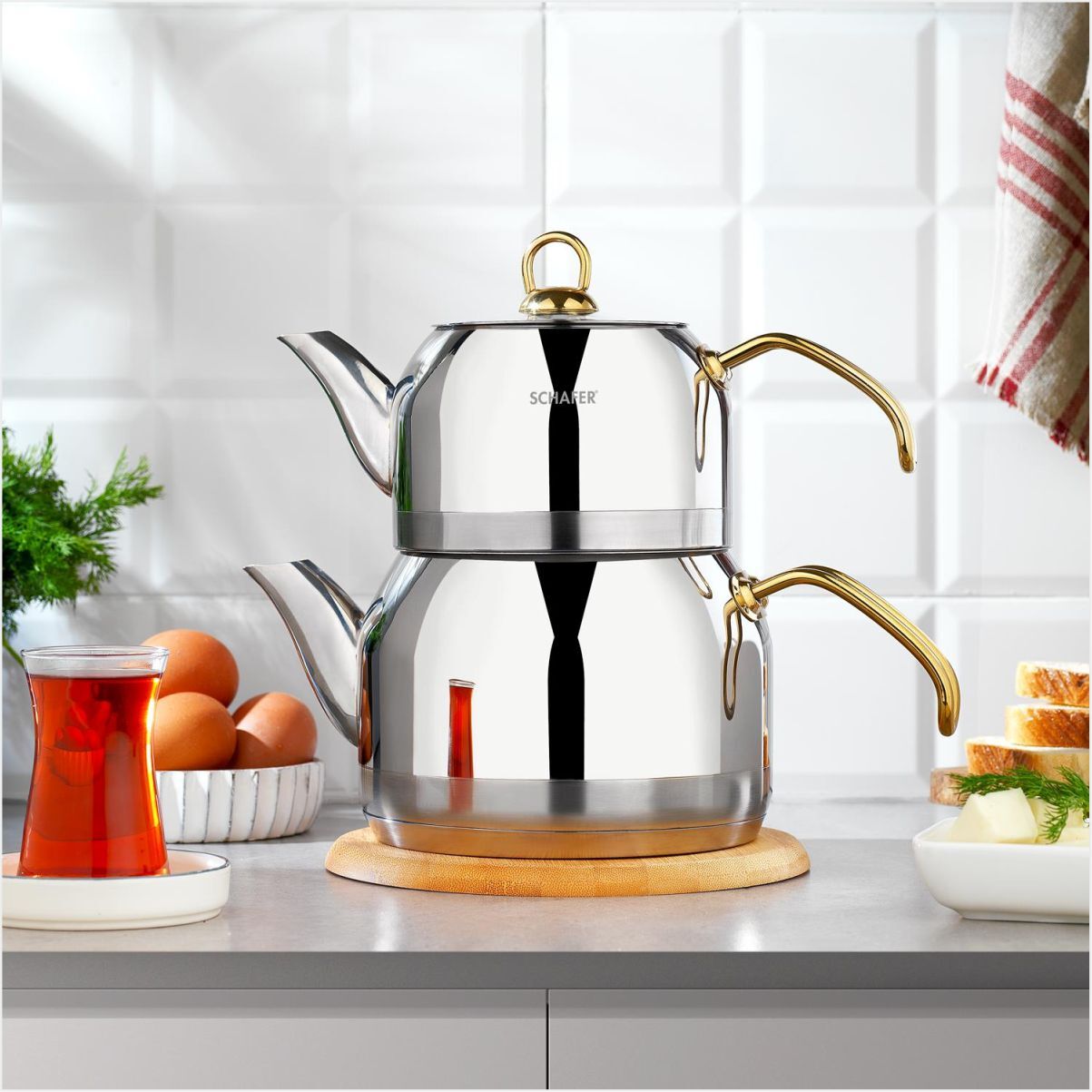 Schafer Ada Çaydanlık Takımım.(B.Boy) -4 Parça-Gold