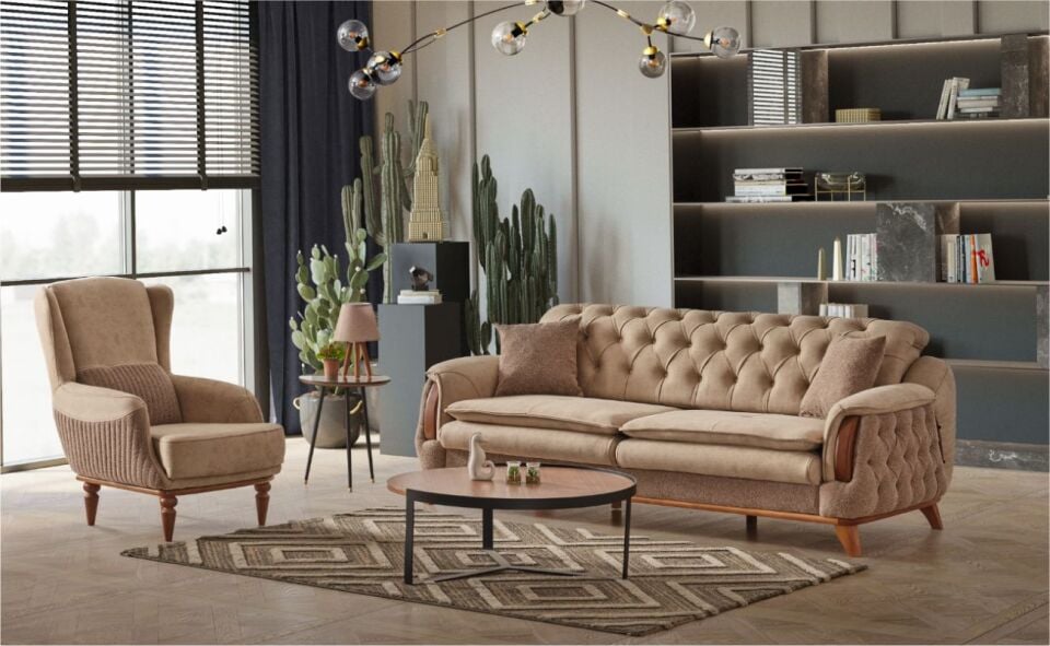 Beyza İntero 04 Koltuk Takımı 3+3+1+1 Vera 04 Krem