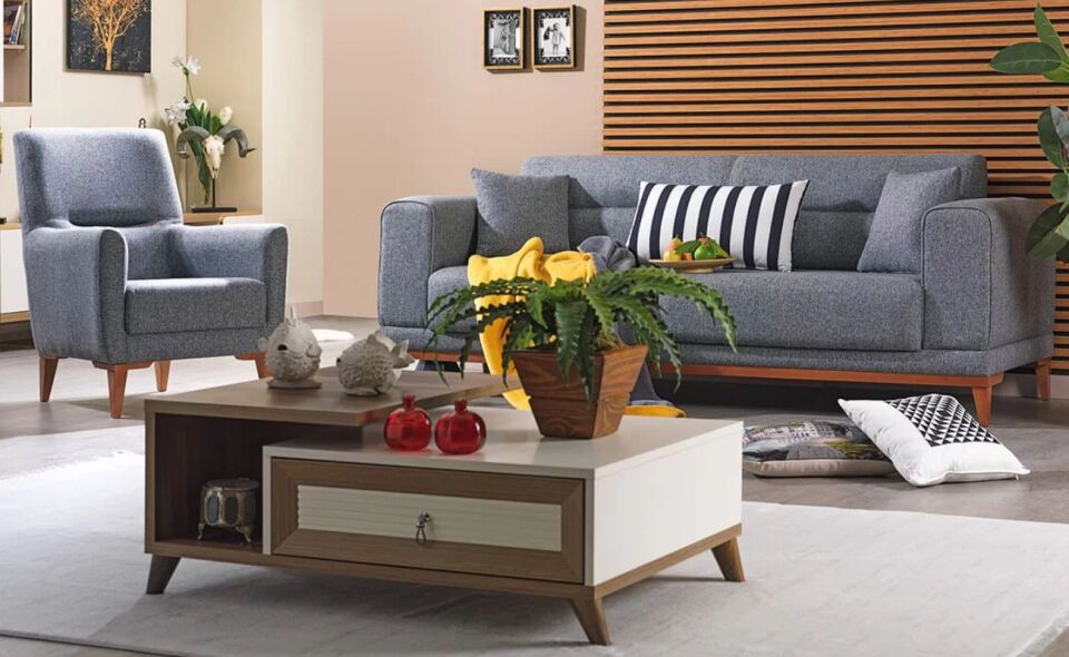 Efes Koltuk Takımı 3+1+1 Kuvars 08 K.Gri / 3 Lü Kuvars 03 Krem