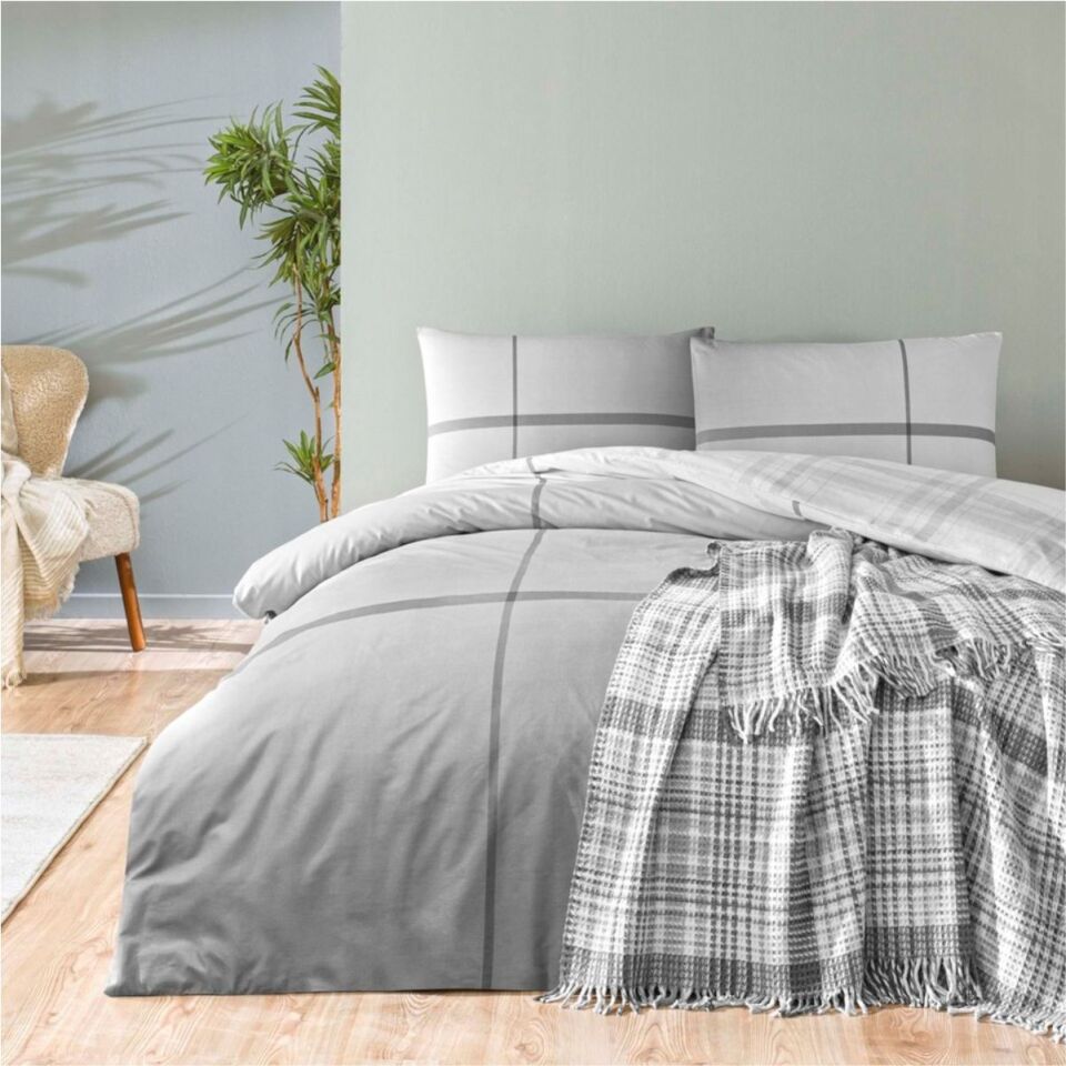 Taç Elwood Çift Kişilik Scotch Battaniyeli Nevresim Takımı Gri