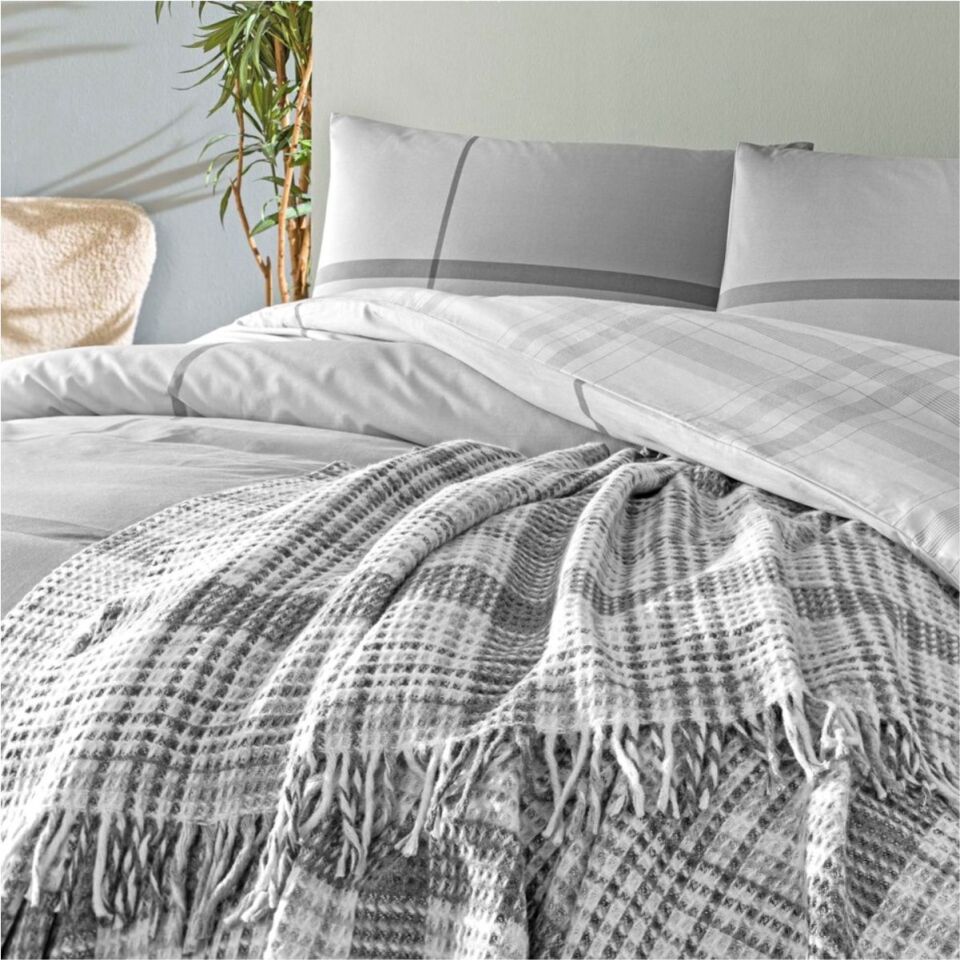 Taç Elwood Çift Kişilik Scotch Battaniyeli Nevresim Takımı Gri