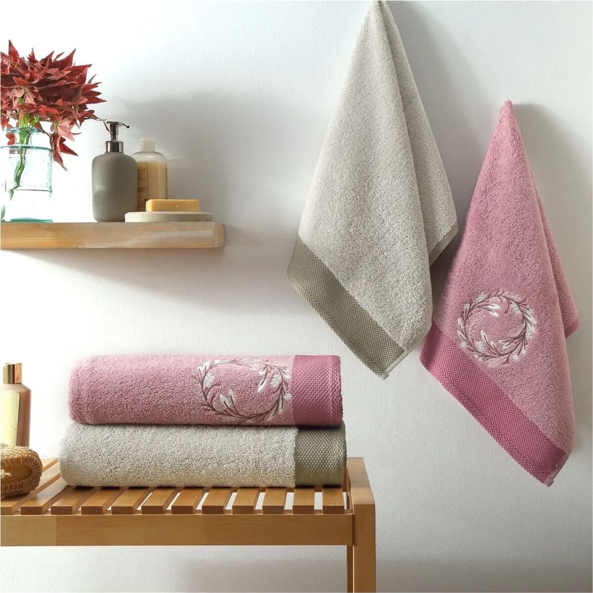 Taç Lei Pamuk Hamam Seti Rose Taş