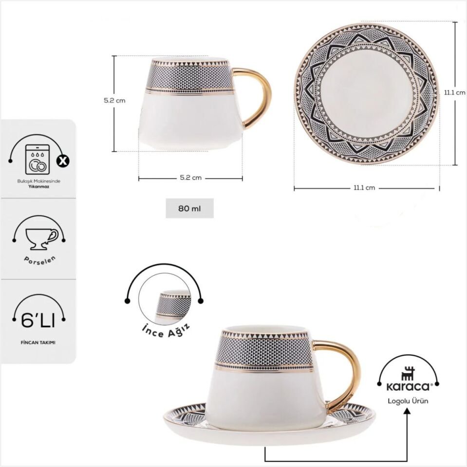 KARACA GLOBE 6 KİŞİLİK KAHVE FİNCAN TAKIMI SİYAH