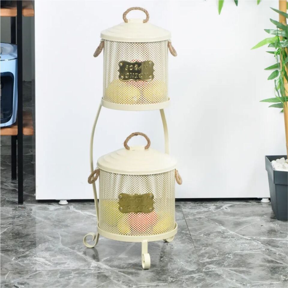 Yıldıray 1051 F 2 Katlı Fileli Patates Soğan Kovası Beyaz