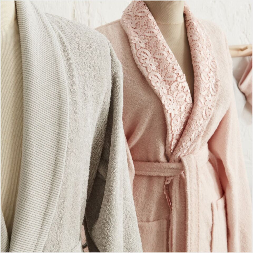 Karaca Rıng Dantellı 9 Parça Pudra-Grı Aıle Banyo Setı