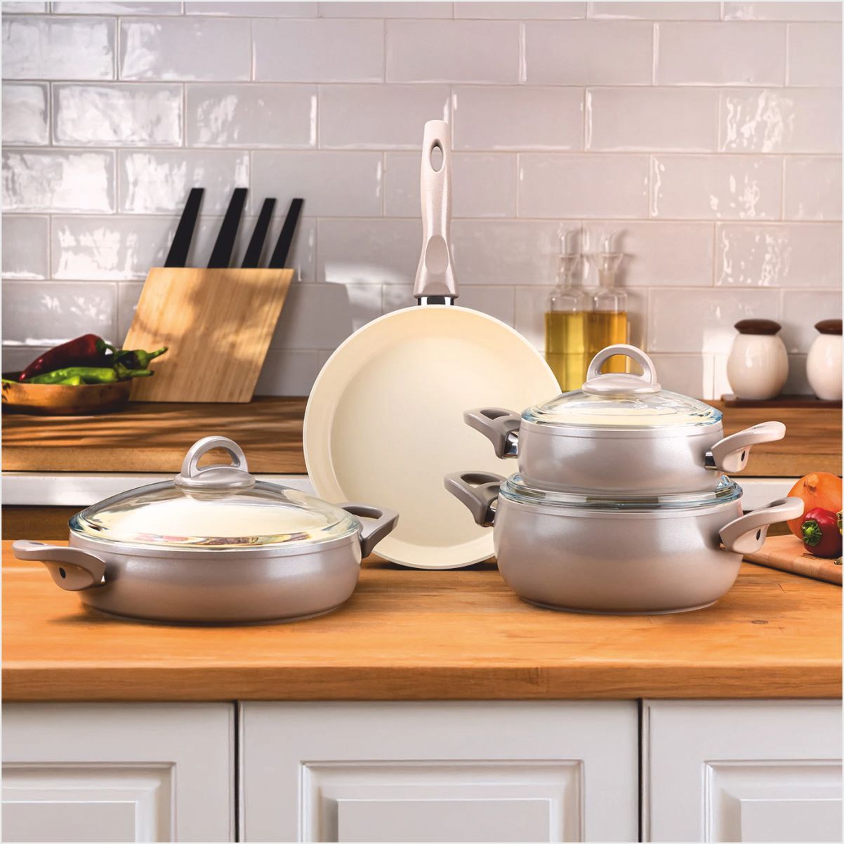 Emsan Crystal Güveç Seti 7 Parça Bej