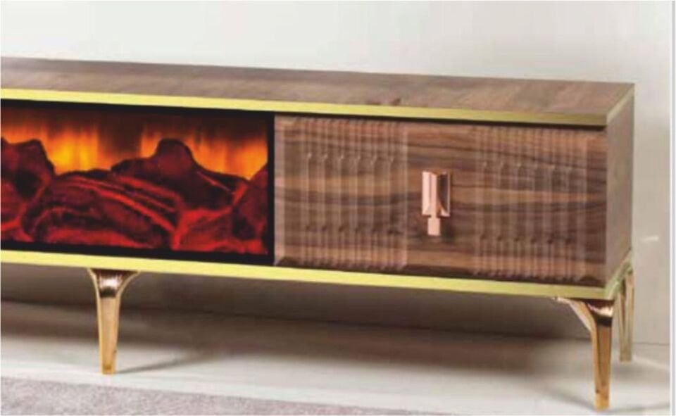 Linza Armoni Şömineli 180 Cm Tv Sehpası Ceviz Gold