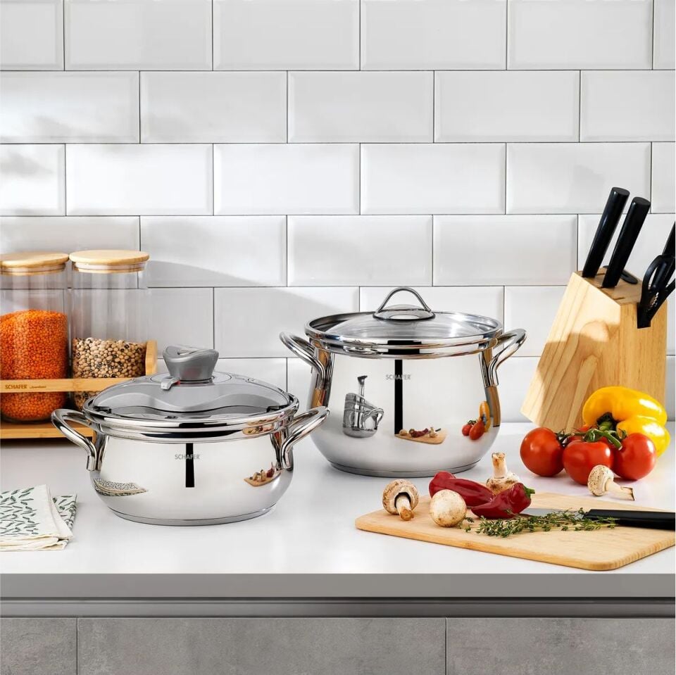 Schafer Alia 2 li Düdüklü Tencere Seti 4 Parça-Gümüş