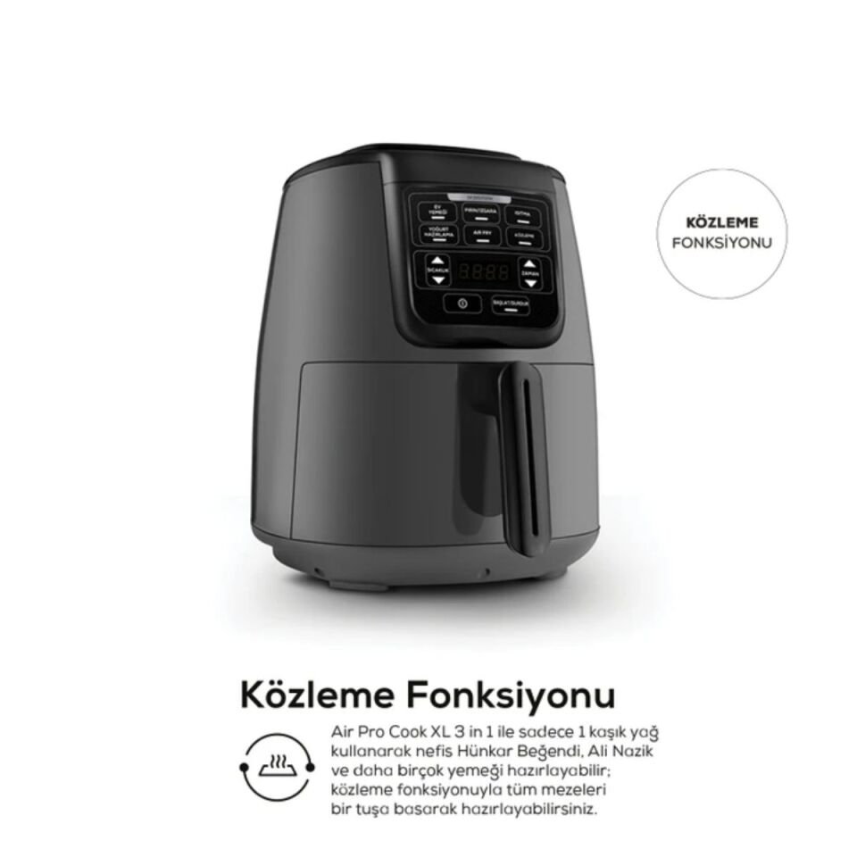 Karaca Air Pro Cook 3 in 1 XL Ev Yemeği, Közleme, Airfryer Space Gray 4 Kişilik