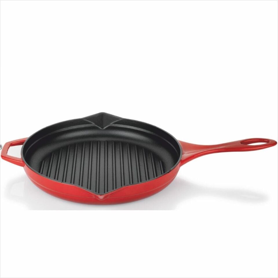 Schafer Guss Chef Döküm Yuvarlak Grill Tava 28Cm-1 Parça-Kırmızı