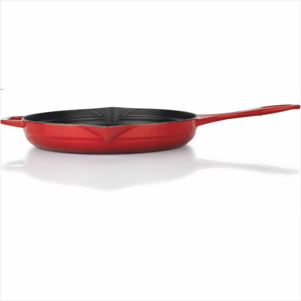 Schafer Guss Chef Döküm Yuvarlak Grill Tava 28Cm-1 Parça-Kırmızı