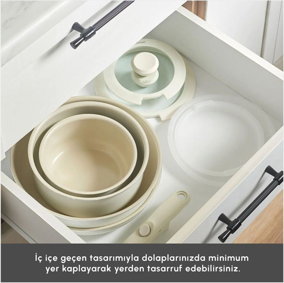 KARACA SWISS CRYSTAL ALMOND CREAM EASY CLIP 9 PARÇA TENCERE SETİ IND