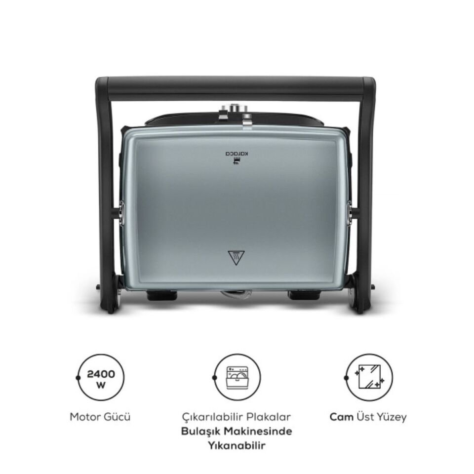 Karaca Gastro Grill Glass Premium 2400W Döküm Tost ve Izgara Makinesi Antrasit