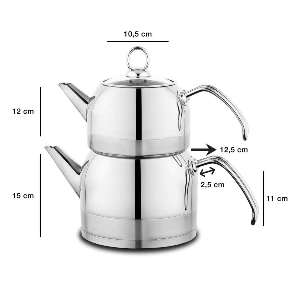 Schafer Ada Metal Çaydanlık Takımı (Büyük) 4 Parça-Inox