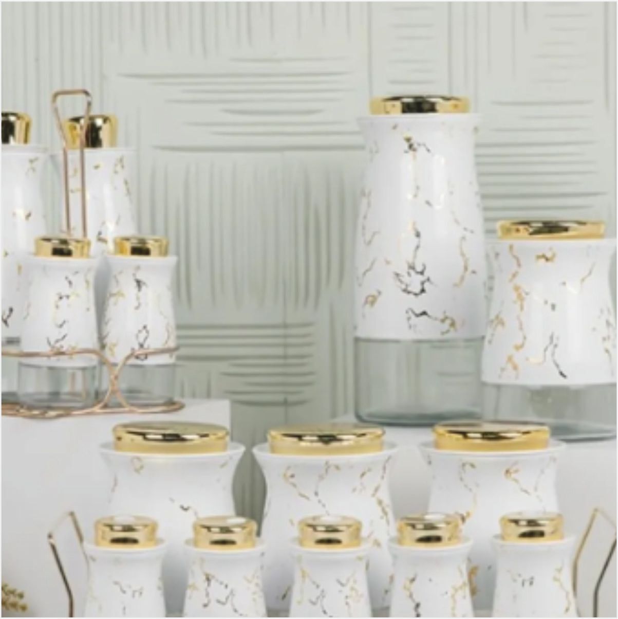 Sembol Kıtchen Art-190 Dekoratif 3'Lü Baharat Takımı Whıte-Gold