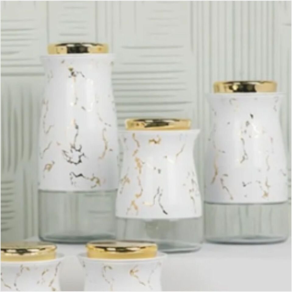 Sembol Kıtchen Art-190 Dekoratif 3'Lü Baharat Takımı Whıte-Gold